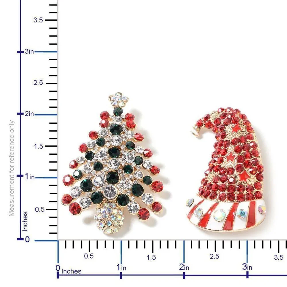 Christmas Tree and Hat Brooches Austrian Crystal